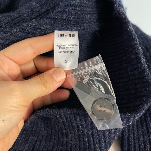 Line of Trade Men's S 100% Shetland Wool Cardigan Sweater Shawl Collar Navy Blue - Picture 11 of 12